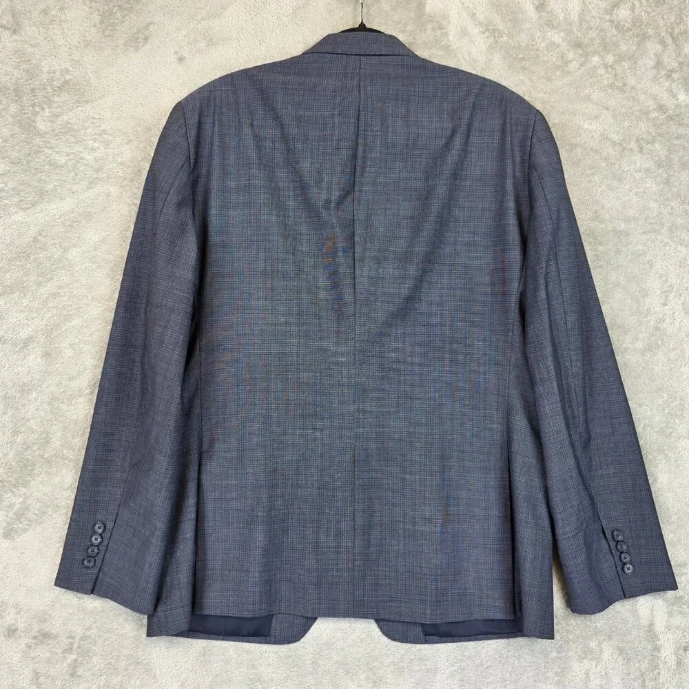 DKNY Blazer Mens 44R Blue Check Wool Two Button Sport Coat Suit Jacket Stretch